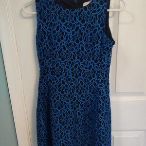 Embroidered blue floral a-line dress
